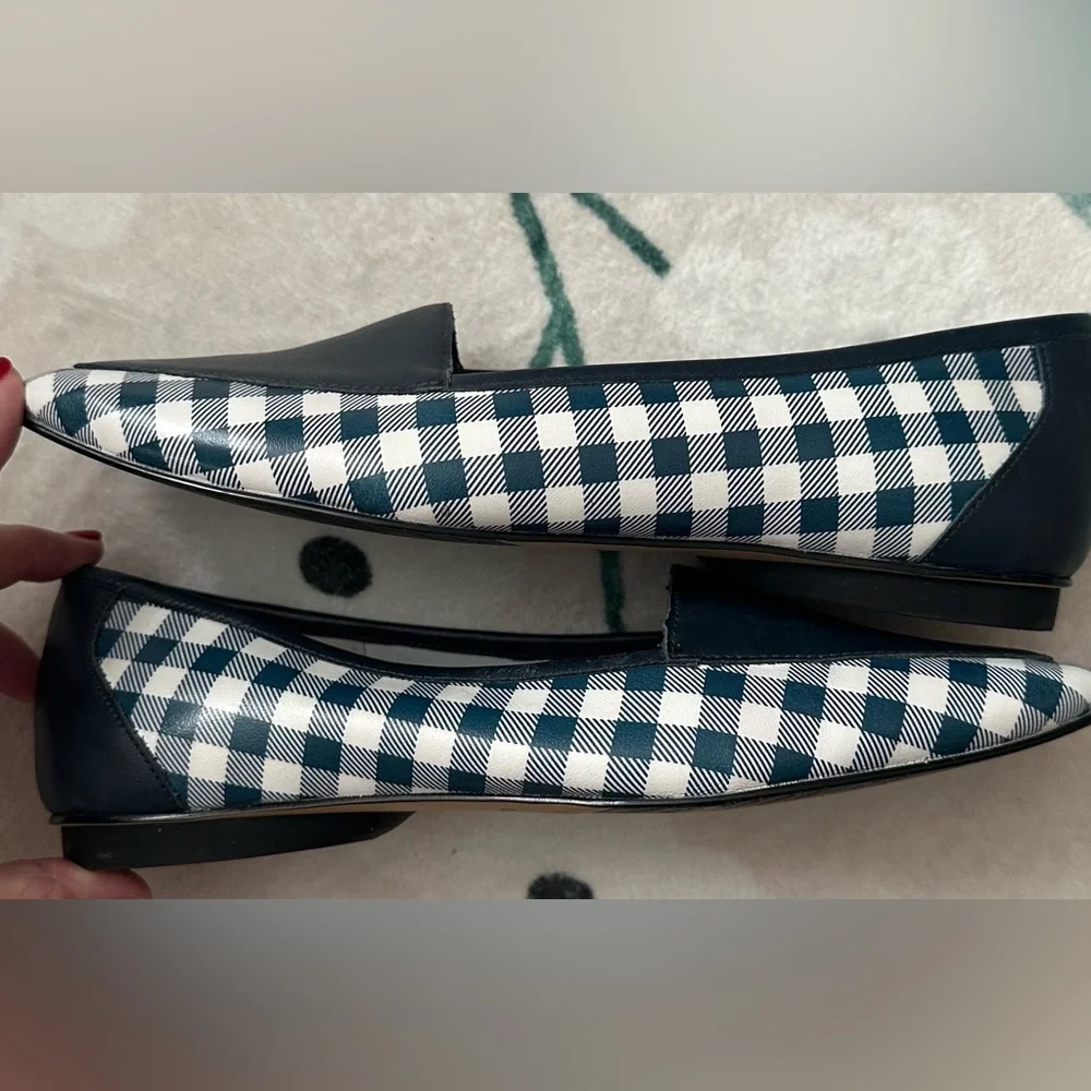 Donald Pliner Deedee Navy Gingham Slip On Calf Leather Loafers Flats Women 7.5 M